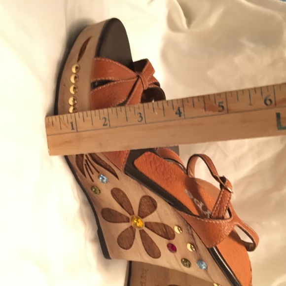 Leather Wedge platform embellished shoes - Picture 3 of 11